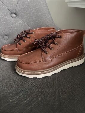 Boys 1y Brown Leather Lace-Up Chukka Boots